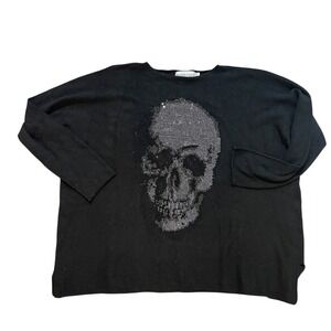 Pants Store‎ Black Rhinestone Skull Oversized Sweater Made in Italy OSFA